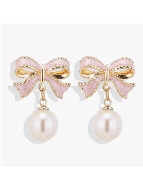 Pink Bow Pearl Earrings!